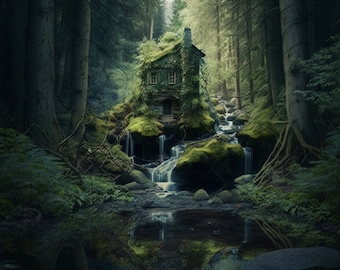 Set of 5 Forest landscape, Forest/nature digital art, downloadable, Digital print