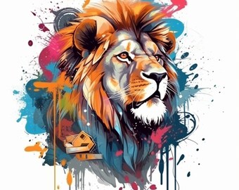 Lion PNG | Colorful Lion Sublimation | Lion Portrait | Lion illustration | DTG printing | Instant Download |
