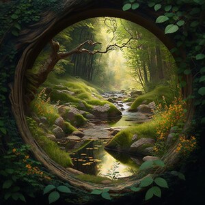 Set of 5 Forest landscape, Forest/nature digital art, downloadable, Digital print image 9