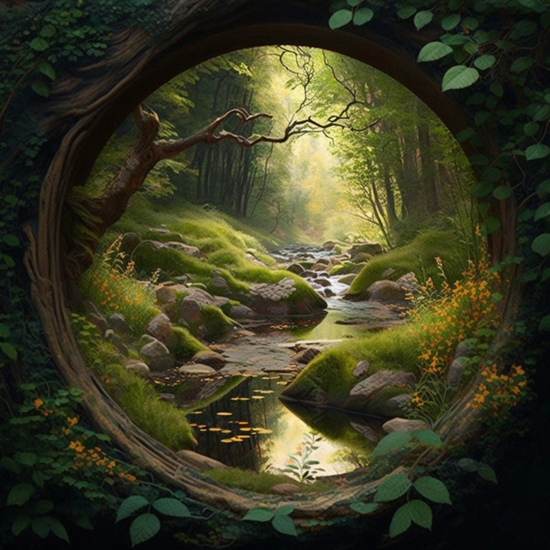 Set of 5 Forest landscape, Forest/nature digital art, downloadable, Digital print image 9