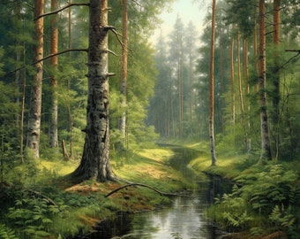 Forest landscape, Forest/nature digital art, downloadable, Digital print