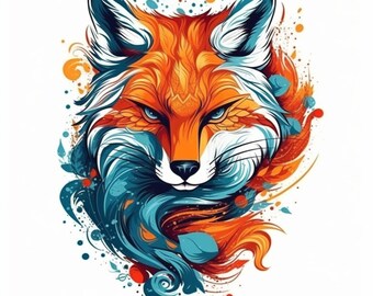 Fox PNG | Colorful fox sublimation | Fox portrait | Illustration of foxes | DTG printing | Instant Download |