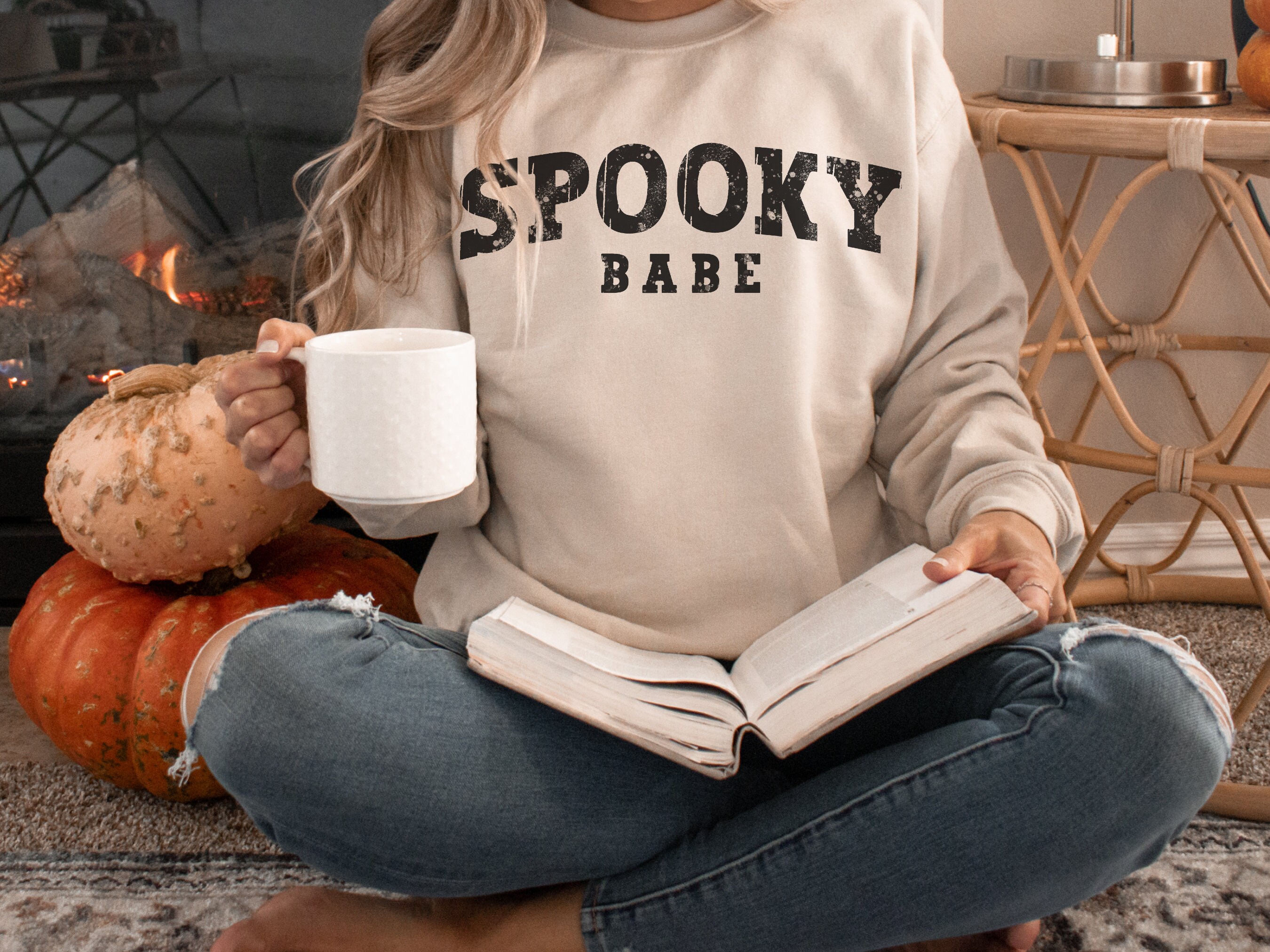 Discover Spooky Season Fall Halloween Sweater Crewneck Sweatshirt | Autumn Halloween Plus Size Clothes Crew Neck Gift Chilly Weather Pumpkin Patch