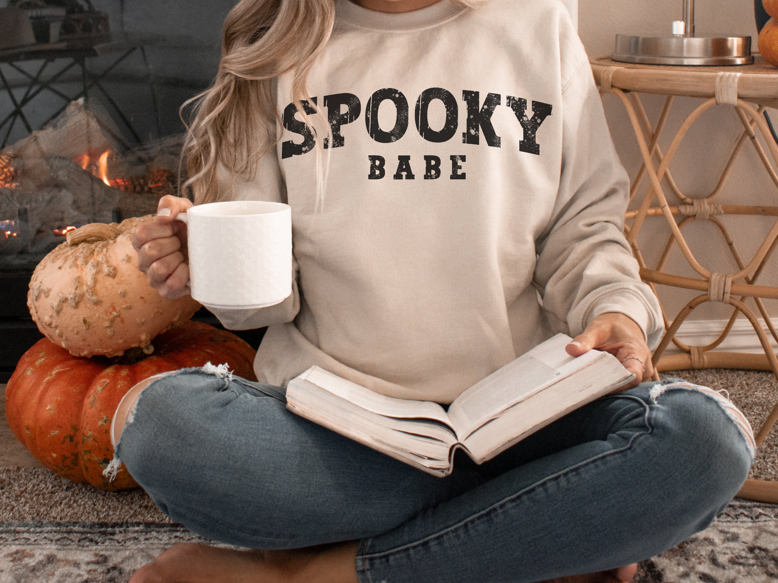 Discover Spooky Season Fall Halloween Sweater Crewneck Sweatshirt | Autumn Halloween Plus Size Clothes Crew Neck Gift Chilly Weather Pumpkin Patch