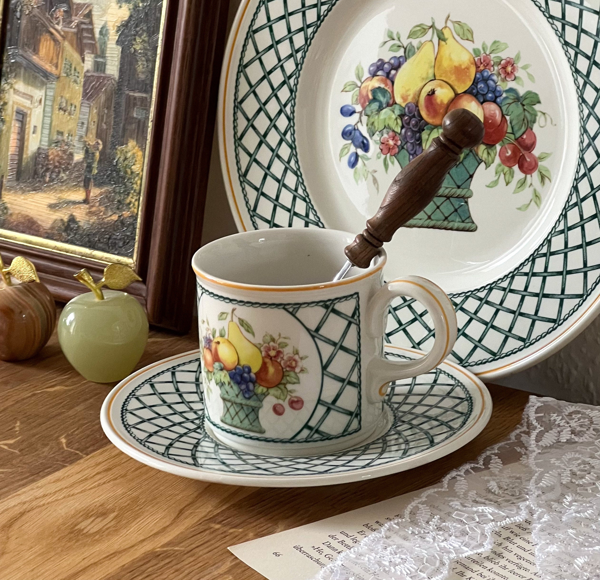 Villeroy & Boch Basket, Set of Desert Plate, Cup and Saucer