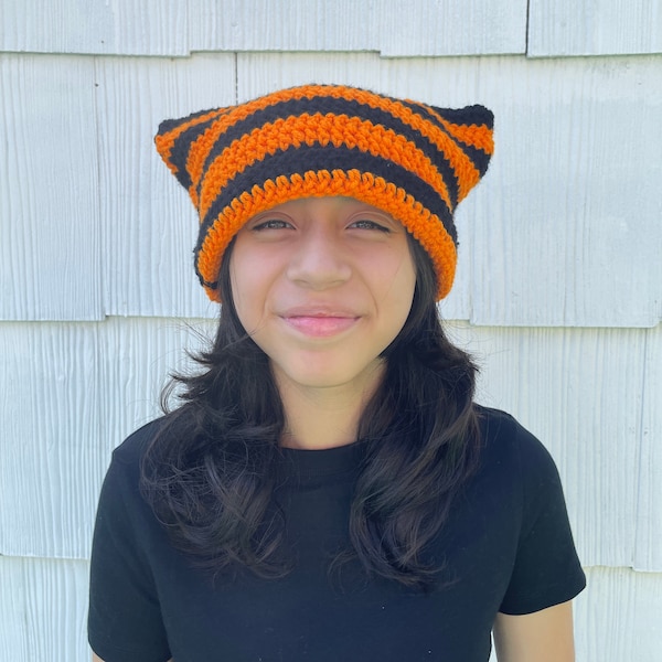 Crochet Cat ear Beanie Pattern, Cat Beanie Tutorial, Crochet Cat Hat, Crochet Hat for School