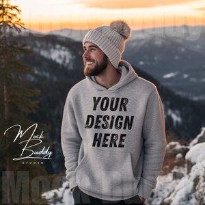 Sport Grey Gildan 18500 Mockup, G18500 Hoodie Mock Up for Men, G 18500 Hooded Sweatshirt Male winter Christmas xmas   outdoor mountain