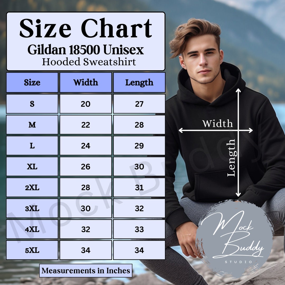 Gildan 18500 Size Chart, Sizing Guide for Gildan 18500 Hooded Sweat ...