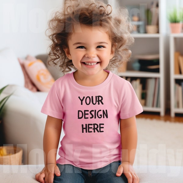 Pink Bella Canvas 3001T Toddler Girl Tshirt Mockup, Kids T-shirt Mock Up, t shirt for child children BC BC3001T Tee mock-up