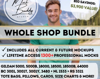 Whole Shop Mockup Bundle! BC 3001 & 3480 Tank, Gildan 5000 5000B 18000 18000B 18500 18500B 64000, Next Level 1533, RS 3321, Tote Mock Up Mug