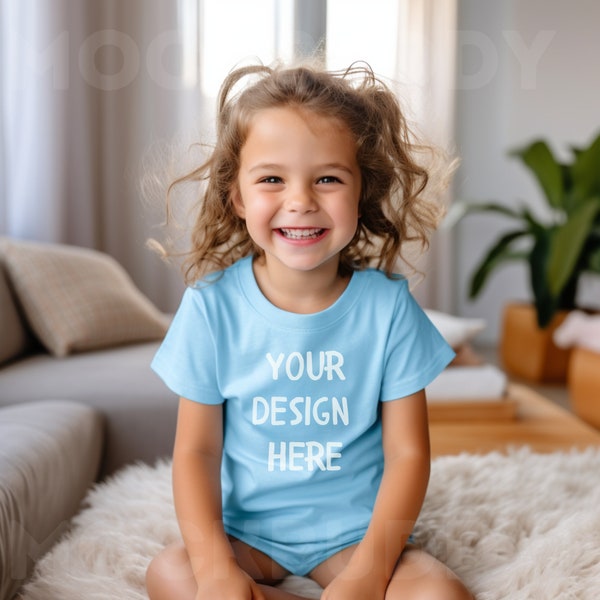 Light Blue Rabbit Skins 3321 Toddler Girl Tshirt Mockup, Kids T-shirt Mock Up, t shirt for child children RS RS3321 Tee mock-up