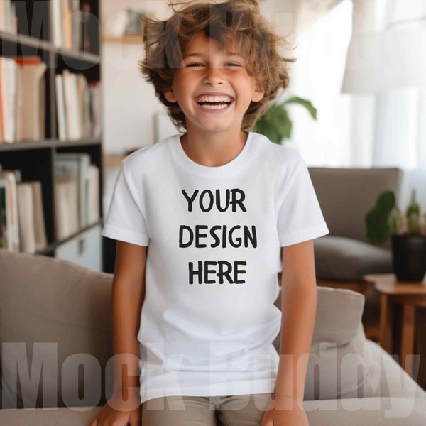 White Bella Canvas 3001Y Youth Boy Tshirt Mockup, Kids T-shirt Mock Up, t shirt for child children BC BC3001Y Tee mock-up