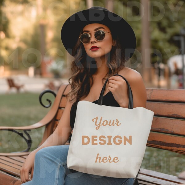 White Tote Bag AOP Mockup, Printify Woman Outdoor Mock Up, Women Female  Lifestyle Canvas Girl Feminine Park Boho Shopping Digital