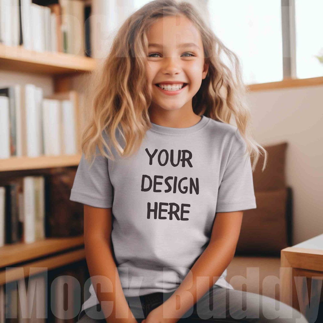 Athletic Heather Bella Canvas 3001Y Youth Girl Tshirt Mockup, Kids T ...