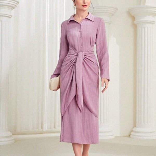 Robe Chemise  À Bouton mauve , chemise mauve , chemise violet femme