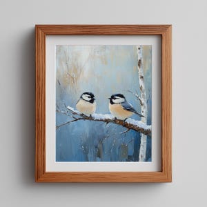 Winter Chickadees Painting - Rustic Snowy Scene, Printable Wall Art, Cottagecore Bird Decor, Vintage Winter Nature Print, Digital Art 165 image 1