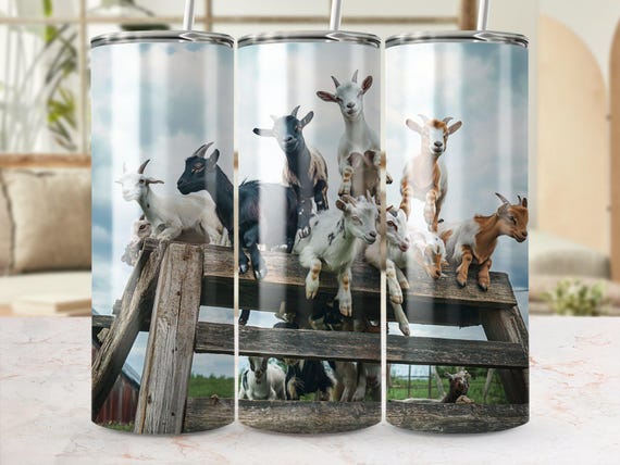 Cute Goat Tumbler Wrap, Rustic Farm Animals, 20oz Farmhouse PNG, Playful Digital Download, Country Decor, Cozy Pastoral Charm Printable