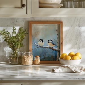 Winter Chickadees Painting - Rustic Snowy Scene, Printable Wall Art, Cottagecore Bird Decor, Vintage Winter Nature Print, Digital Art 165 image 4