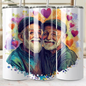 Heartfelt Elderly Couple Digital Tumbler Wrap Design PNG SVG, Colorful Love Art for Tumblers, Heart Shape Background, 20oz