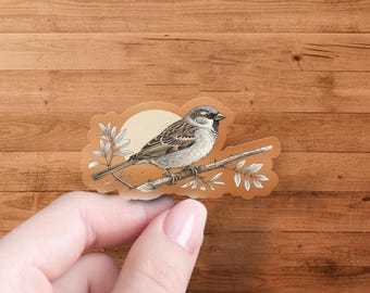 Niedlicher Spatz Vogel Aufkleber, Vogelliebhaber Vinyl Aufkleber, Wildtier Illustration Aufkleber, Natur inspiriert Laptop Aufkleber, Tier Aufkleber