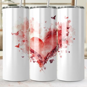 Heart Watercolor Digital Tumbler Wrap PNG SVG, Floral Heart Tumbler Wrap Design, Valentines Day Tumbler Wrap, Love Tumbler Wrap Template