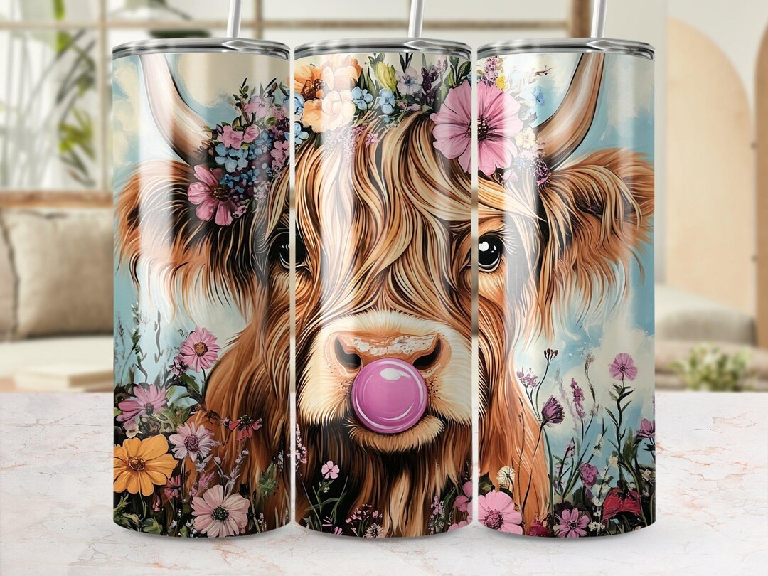 Highland Cow With Flowers Tumbler Wrap Digital Download, Cute Cow ...