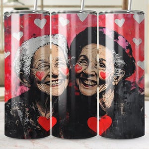 Heartwarming Elderly Couple Tumbler Wrap, Digital Art Design PNG SVG, Cute Heart Faces, Instant Download, 20oz