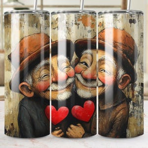 Cute Elderly Couple Tumbler Wrap Digital Sublimation Design PNG SVG, Elderly Couple with Hearts Tumbler Wrap, Valentines Day Design, 20oz