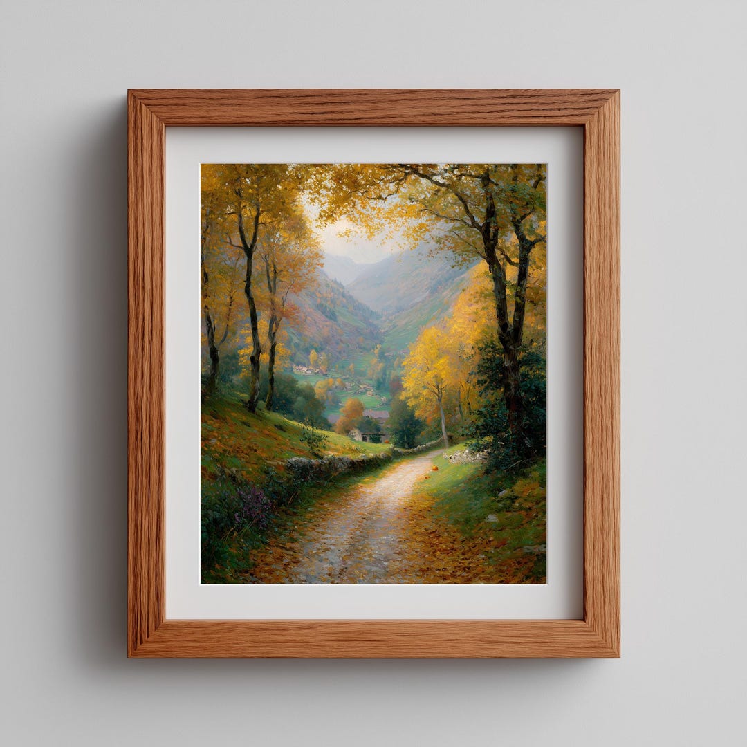 Autumn Forest Path Oil Painting - Rustic Fall Landscape Art, Serene ...