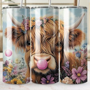 Cute Highland Cow Tumbler Wrap, Floral Cow Digital Art, High Quality PNG Tumbler Wrap Design, Adorable Cow With Flowers, Instant Download