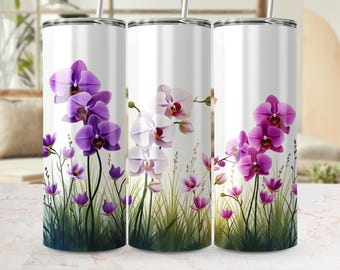 Orchideebloem beker wrap, digitale png beker wrap, bloemen beker wrap ontwerp, orchidee digitale beker wrap, beker wrap downloaden, 20oz