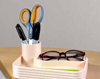 Desk Organizer | Pen & Glasses Holder | 3D Printed Tray for Office, Home, Modern Workspace Storage