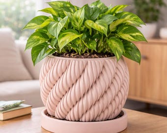 Modern Indoor Planter with Drainage – Unique Braided, Plant Pot for Houseplants & Desk Decor, Gift Idea