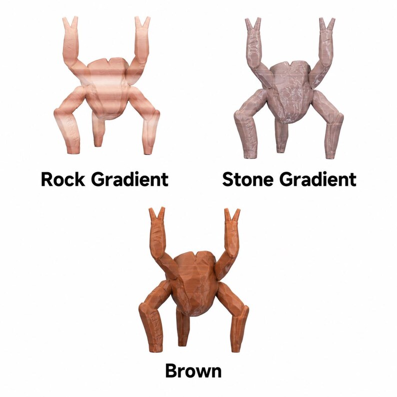 May include: Three abstract wooden sculptures in the shape of a person with arms raised. The sculptures are in rock gradient, stone gradient, and brown colors. The text "Rock Gradient", "Stone Gradient", and "Brown" are below each sculpture.