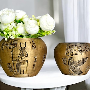 Maceta canope pintada a mano: decoración egipcia, regalo para amantes de las plantas