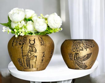 Hand-Painted Canopic Jar Planter: Egyptian Decor, Plant Lover Gift