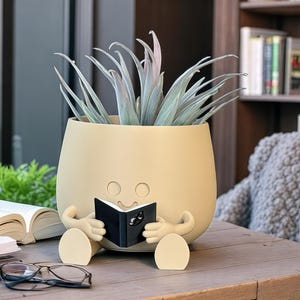 Cute Planter Book – Book Lover Gift – Unique Happy Face Pot – Indoor Plant Pot – Small Succulent Planter – Desk Decor – Gift for Readers