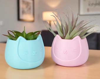 Kawaii Cat Face Planter: 3D Printed Desk Organizer