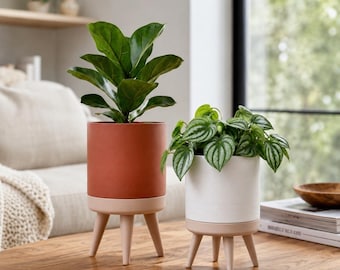 Mid Century Modern Planter, Planter with Stand, Scandinavian Plant Pot, Minimalist Indoor Planter, Neutral Home Decor