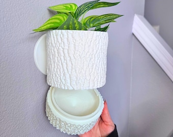 Tree Bark Wall Planter Pot with Drainage | Rustic Indoor Home Garden Decor | Plant Holder
