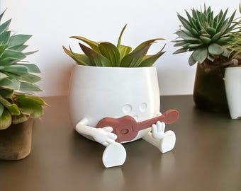 Maceta de guitarra con cara feliz / Decoración del hogar / Maceta / Maceta pequeña de interior / Regalo para músicos