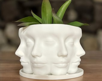 Face Planter, Decorative Succulent Pot Sculpture, Indoor Plant Holder for Home and Office Decor