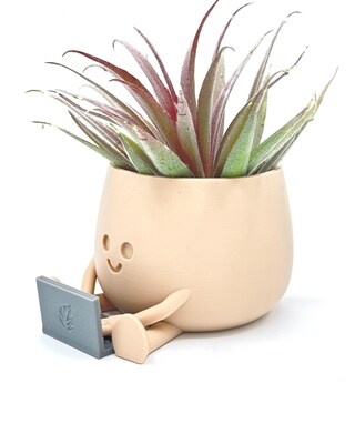 Fioriera Con Faccina Sorridente E Bimbo Che Suona – Vaso Per Piante Grasse – Regalo Originale Per La Festa Della Mamma