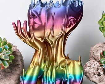 Jardinière de sculpture de tête de femme + vase en pot, oeuvre d'art fondue unique pour la décoration de la maison et du bureau, idée cadeau créative