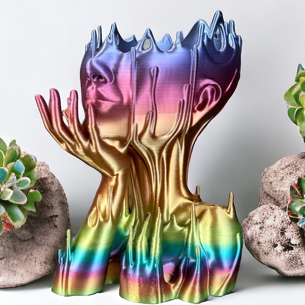 Woman Head Sculpture Planter +  Pot Vase, Unique Melted Artwork for Home & Office Decor, Creative Gift Idea