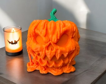 Spooky Pumpkin Candy Jar with Battery Candle Light - Halloween Decor