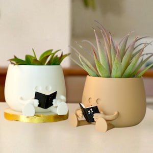 Happy Face Planter for Book Lovers – Cute Gift Idea & Home Office Decoration, Unique Pot for Plant Enthusiasts