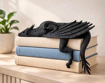 Dragon Bookshelf Decor, Sleeping Dragon Shelf Edge Figurine, Fantasy Book Decor, Unique Gift for Book Lovers, Cabinet or Desk Accent