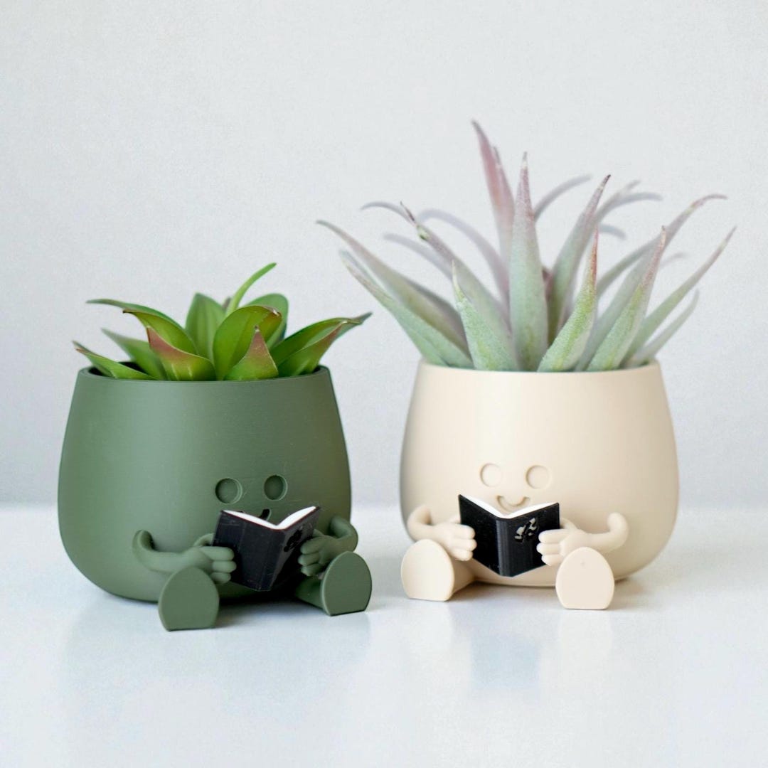 Happy Face Planter, Reading Plant Pot With Drainage, Indoor Decor for ...