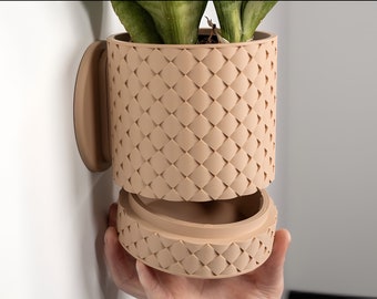 Wall Planter - Quilted Pattern Hanging Planter for Succulents, Boho Home & Office Decor, Gardening Gift
